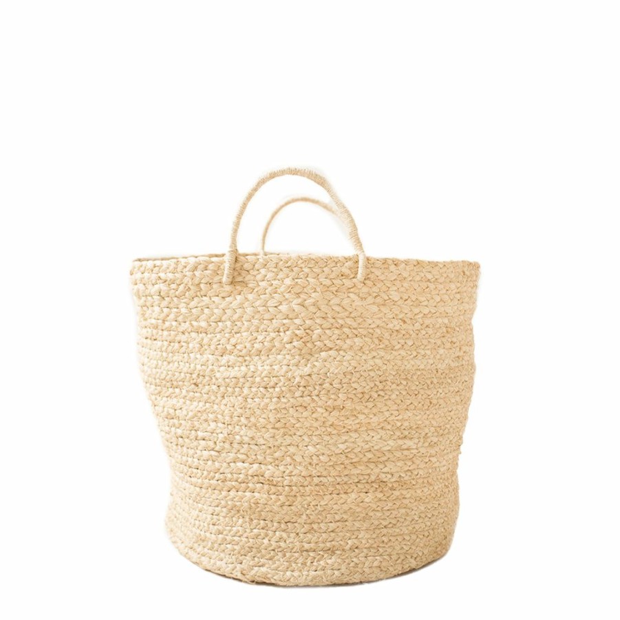 Living * | Indego Africa Braided Raffia Floor Basket Natural, Medium