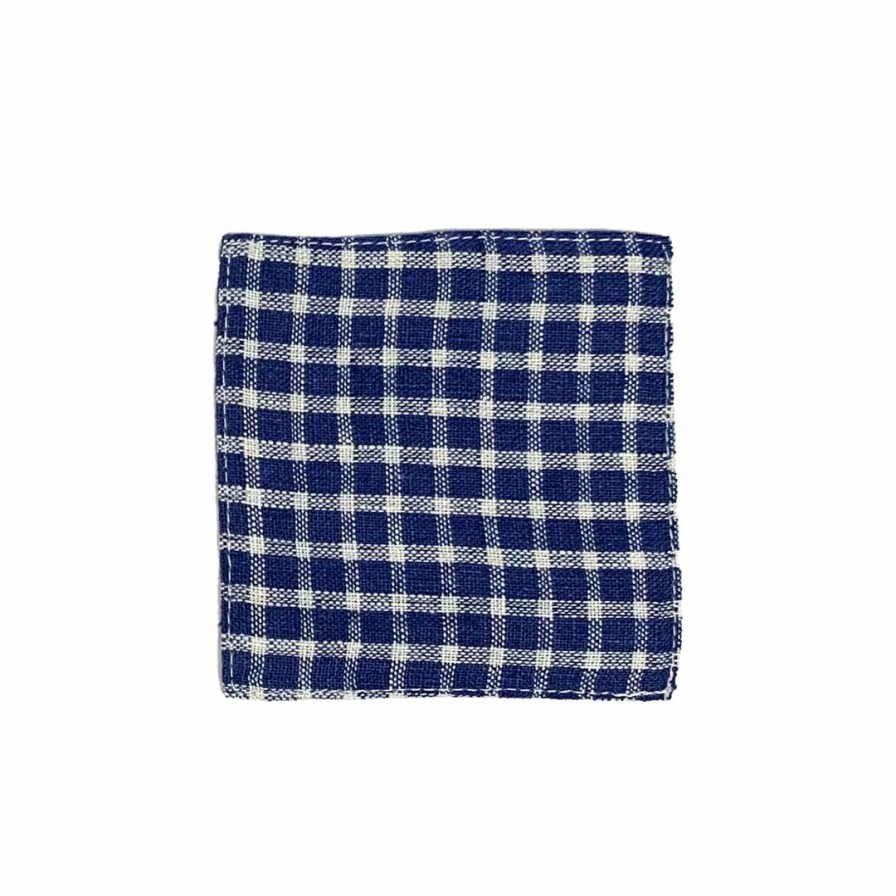 Kitchen * | Fog Linen Linen Coaster Blue Plaid