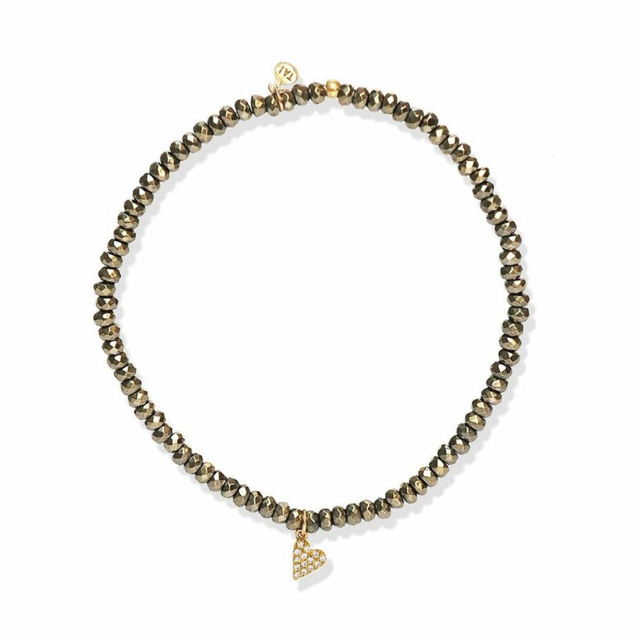 Accessories * | Tai Beaded Stretch Bracelet With Pave Heart Dangle Pyrite