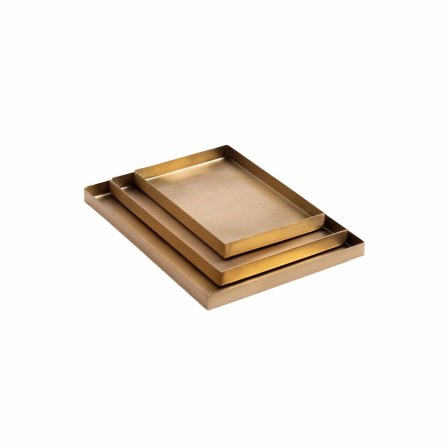 Living * | Civil Alchemy Brass Rectangle Tray Medium Living