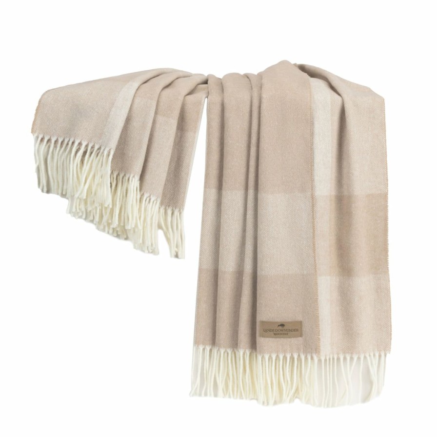 Living * | Lands Downunder Hampton Plaid Herringbone Throw Dune