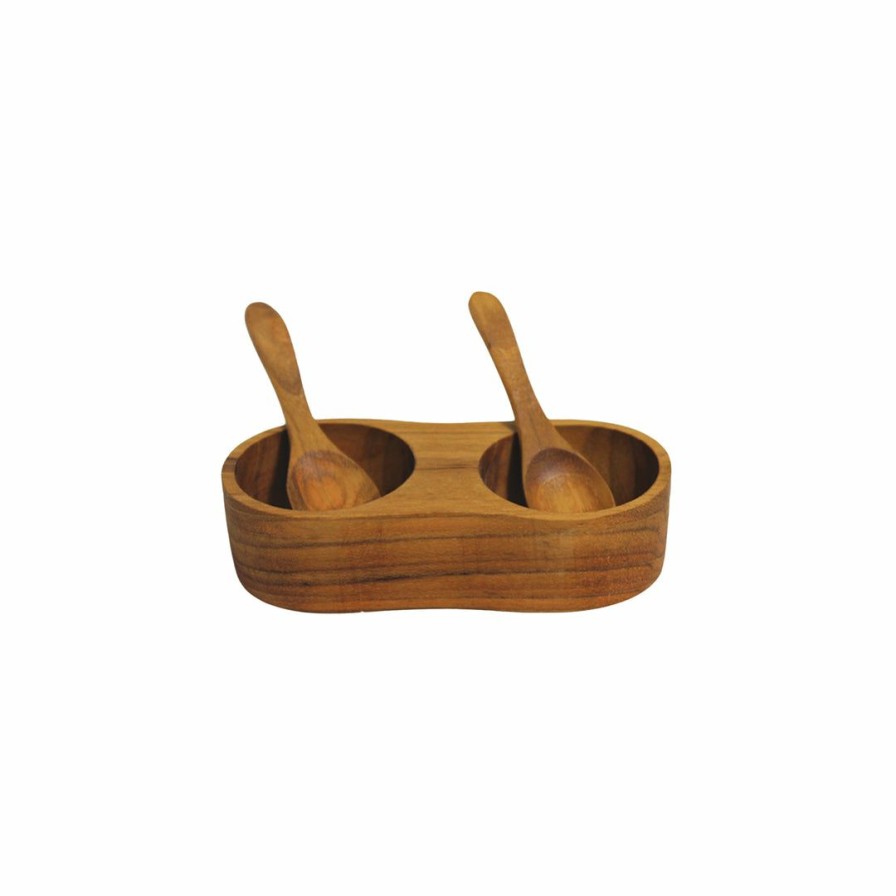 Kitchen * | Be Home Teak Salt & Pepper Cellar With Spoons