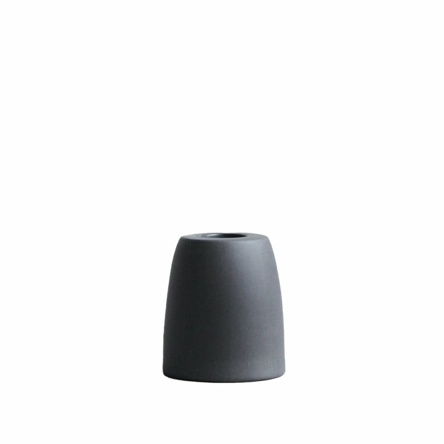 Living * | The Floral Society Living Petite Ceramic Taper Candle Holder Smoke, Cone