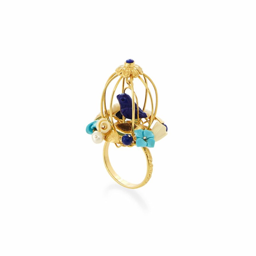 Accessories * | Of Rare Origin Lapis & Turquoise Aviary Ring