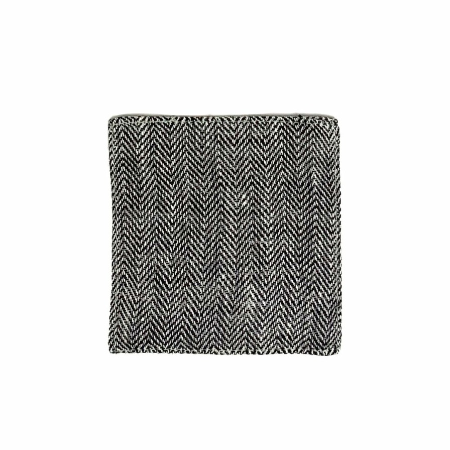 Kitchen * | Fog Linen Linen Coaster Gray Herringbone