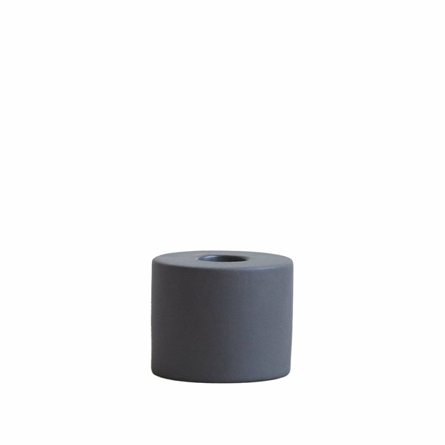 Living * | The Floral Society Petite Ceramic Taper Candle Holder Smoke, Cylinder