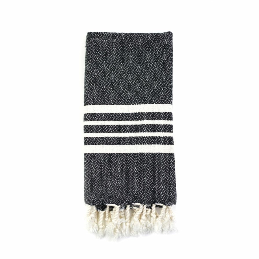 Bath * | Mandalina Llc Natural Striped Hand Towel Charcoal Bath