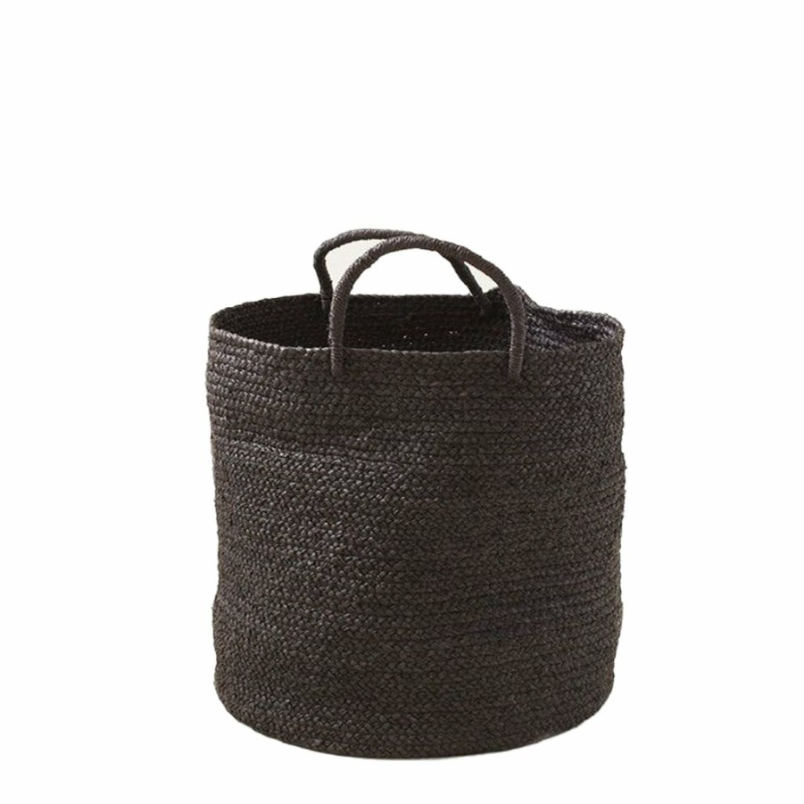 Living * | Indego Africa Living Braided Raffia Basket Black, Medium