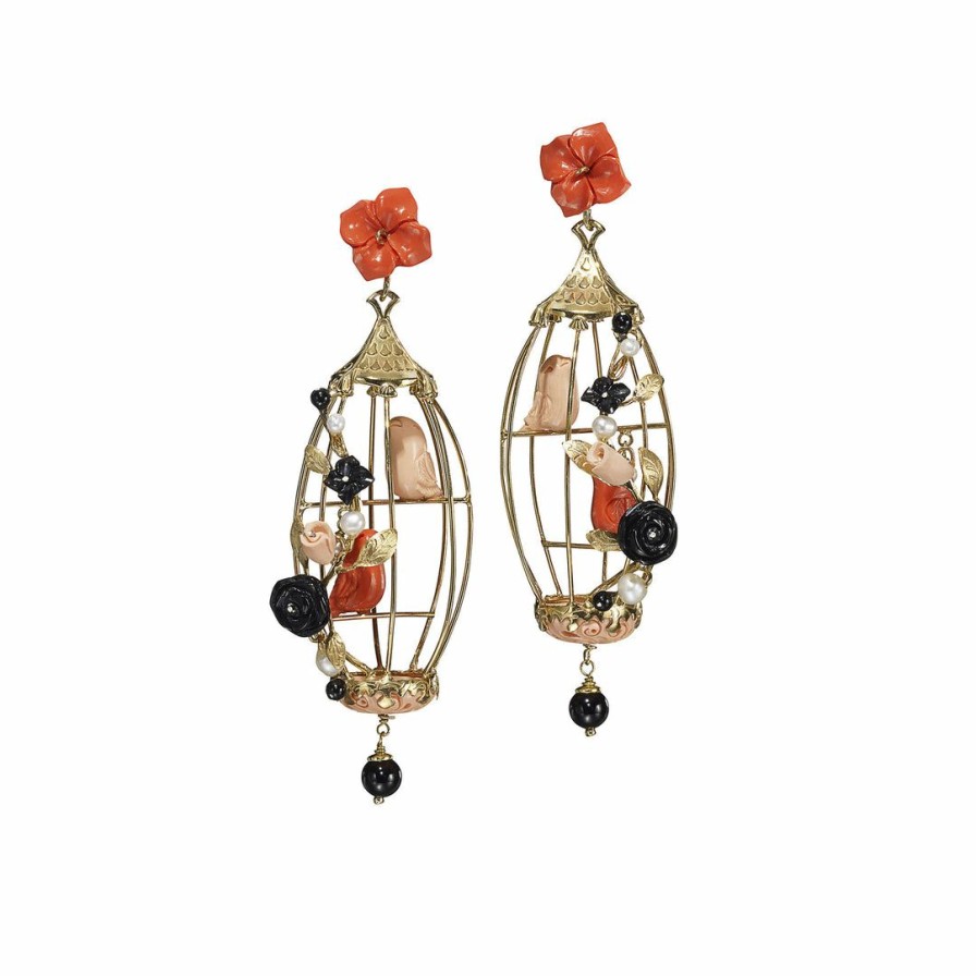 Accessories * | Of Rare Origin Coral & Onyx Lovebirds Earrings