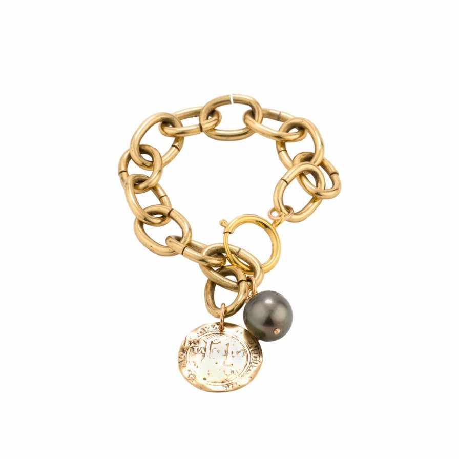 Accessories * | Taylor And Tessier Pluto Coin & Black Pearl Bracelet Accessories