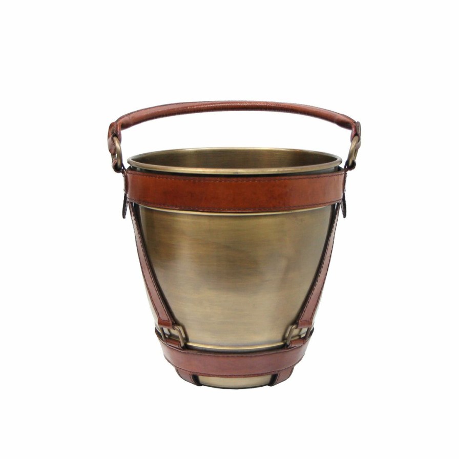 Kitchen * | Go Home Ltd Kitchen Leather & Bronze Champagne Bucket