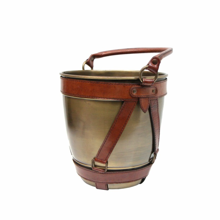 Kitchen * | Go Home Ltd Kitchen Leather & Bronze Champagne Bucket