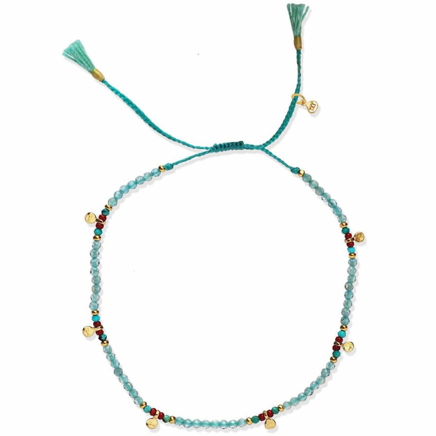 Accessories * | Tai Handmade Beaded Bracelet With Gold Dangle Accents Aquamarine