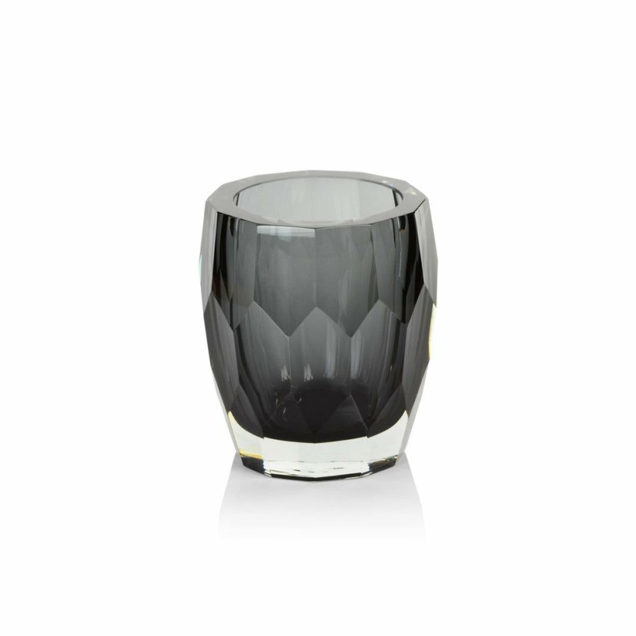 Living * | Zodax Living La Boheme Polished Cut Glass Vase / Hurricane Smoke