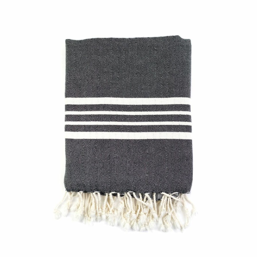 Bath * | Mandalina Llc Natural Striped Bath Towel Charcoal